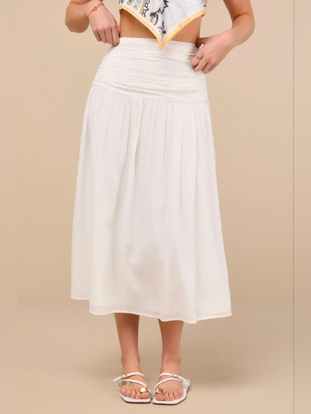 Lulus | NWT Kesia White Textured A-Line Midi Skirt Size Medium